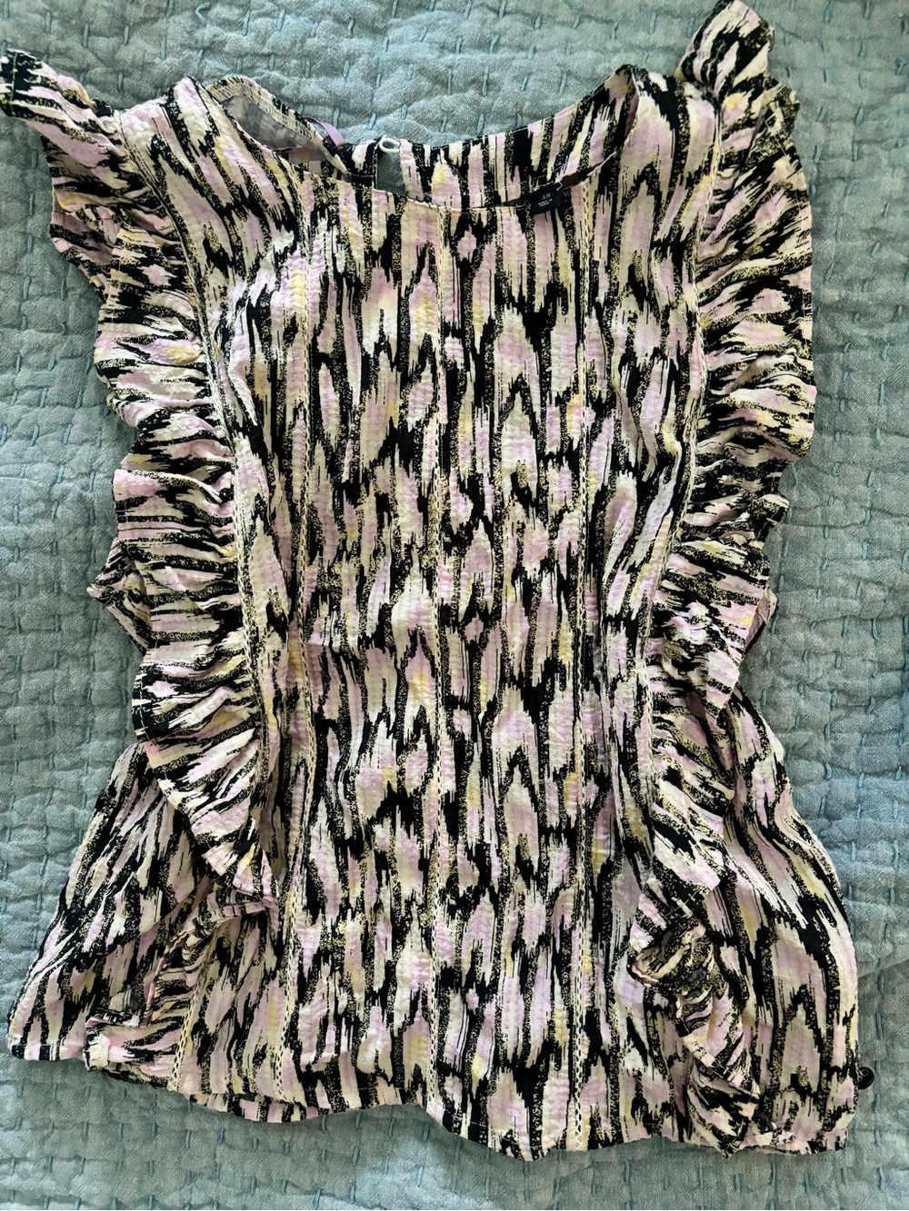 Scotch & Soda Pink and Black Ruffled Sleeve Printed Blouse